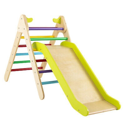 2-in-1 Wooden Climbing Triangle Set w/Multi-color Ramp childrensterritory