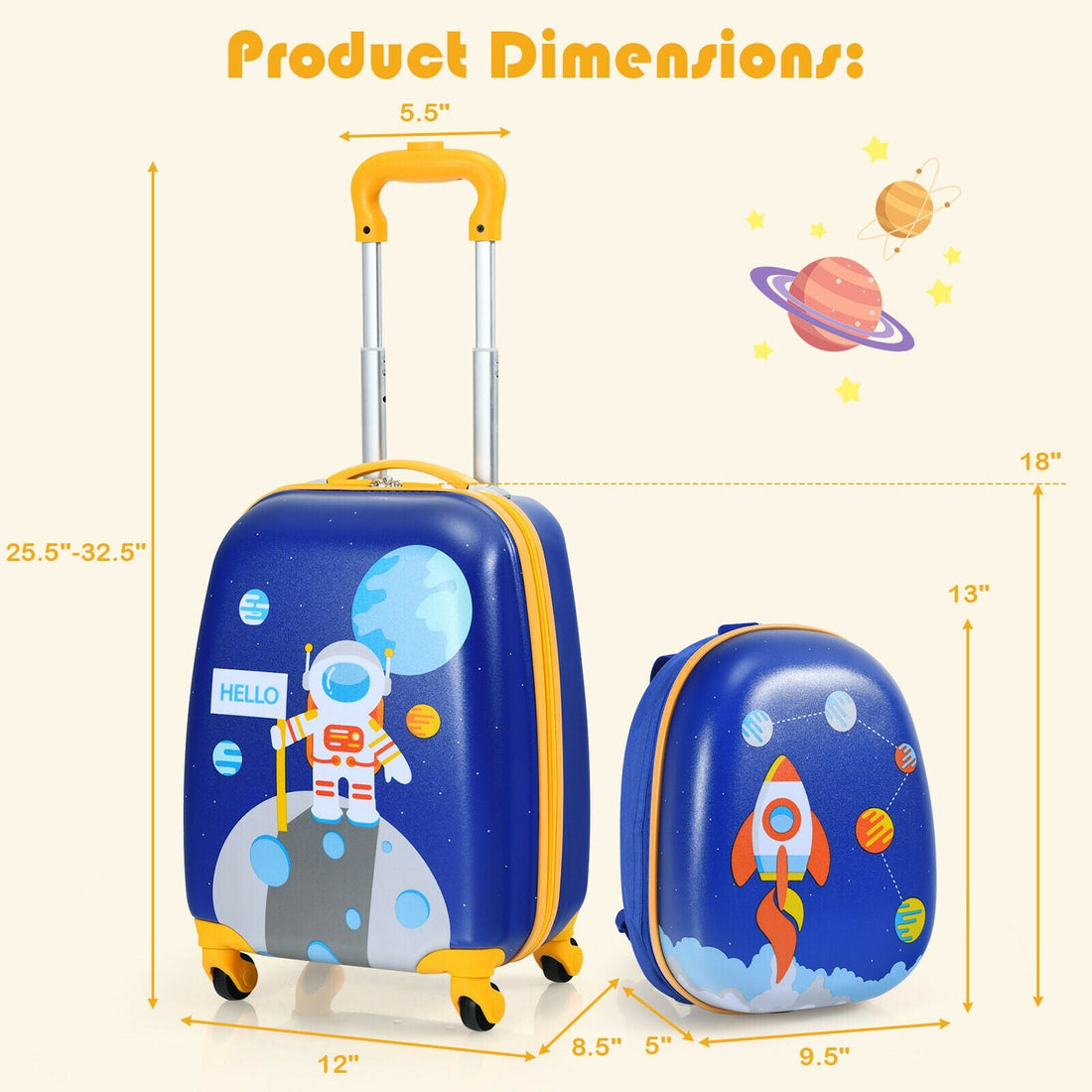 2PC Kids Carry-On Luggage Set for Travel childrensterritory