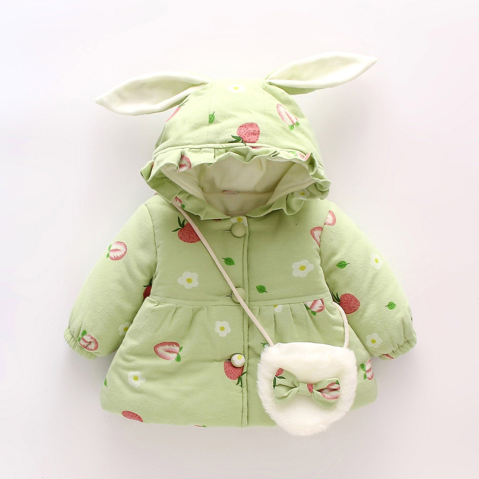 2PCS Baby Girls Floral Printed Hooded Parkas+Bag childrensterritory