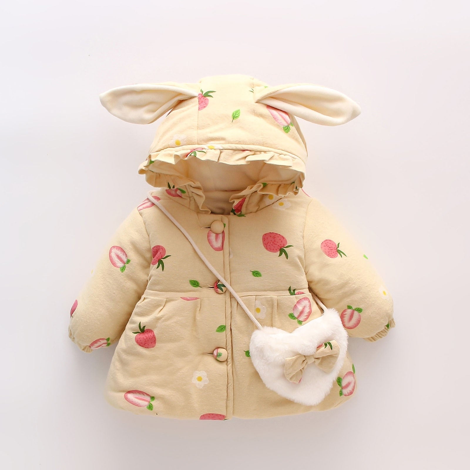 2PCS Baby Girls Floral Printed Hooded Parkas+Bag childrensterritory