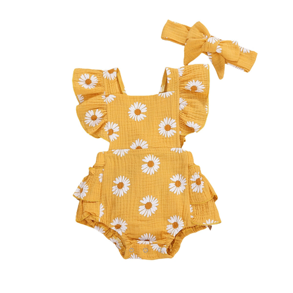 2Pcs Baby Girl Daisy Printed Off Shoulder Romper childrensterritory