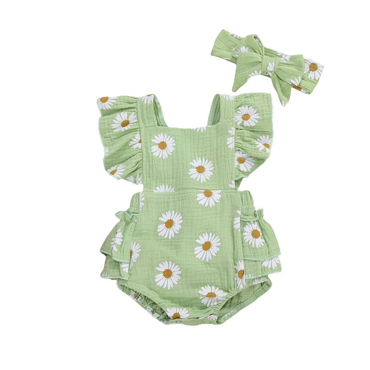 2Pcs Baby Girl Daisy Printed Off Shoulder Romper childrensterritory