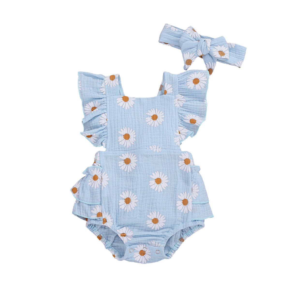 2Pcs Baby Girl Daisy Printed Off Shoulder Romper childrensterritory