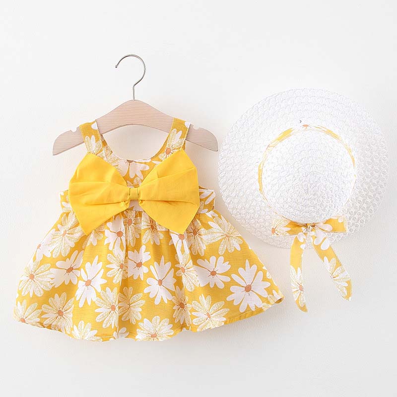 2Pcs Baby Girls Casual Floral Summer Dress+Hat childrensterritory