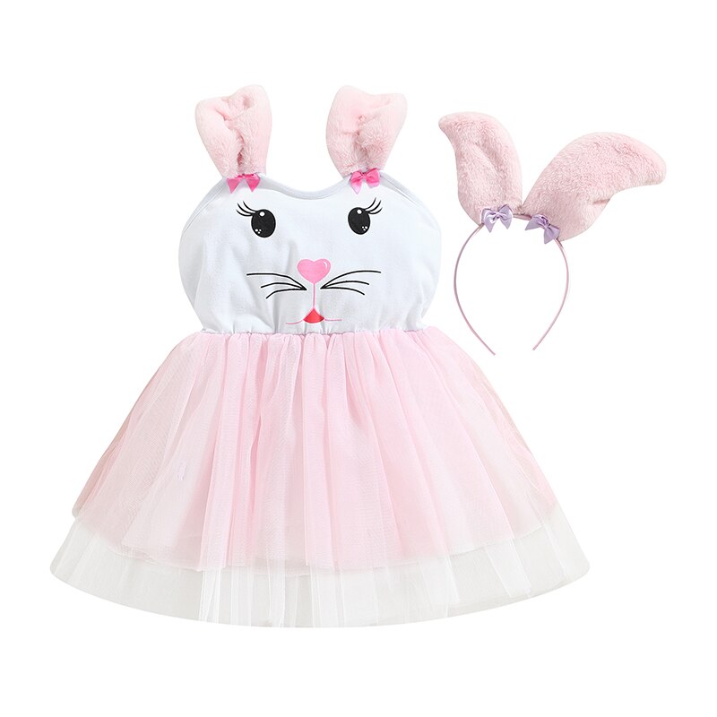 2Pcs Sleeveless Rabbits Printed Easter Dress for Infant Girls childrensterritory