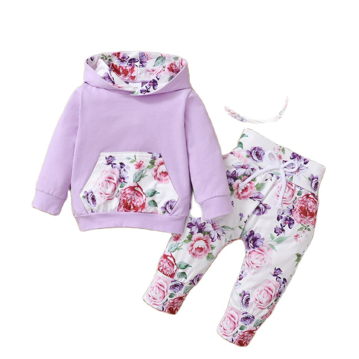 3 Piece Infant Girls Floral Hooded Clothes Set childrensterritory