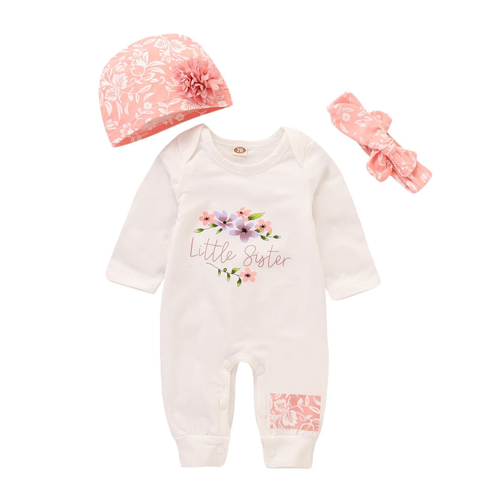 3Pcs Newborn Baby Girl Bodysuit +Hat +Headband Set childrensterritory
