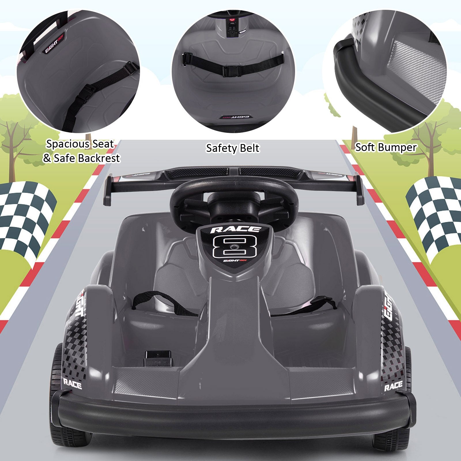 6V Battery Powered Kids Ride On Racer w/ Bumper & Music childrensterritory