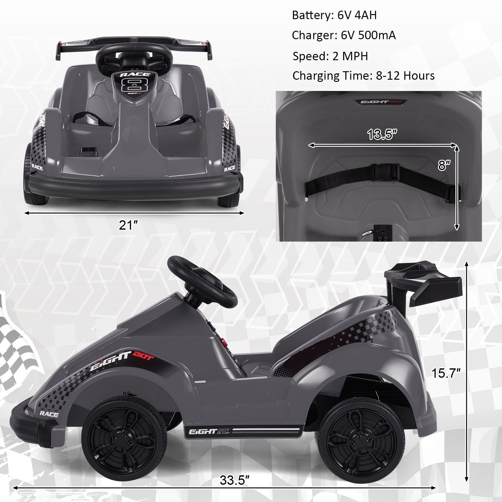 6V Battery Powered Kids Ride On Racer w/ Bumper & Music childrensterritory