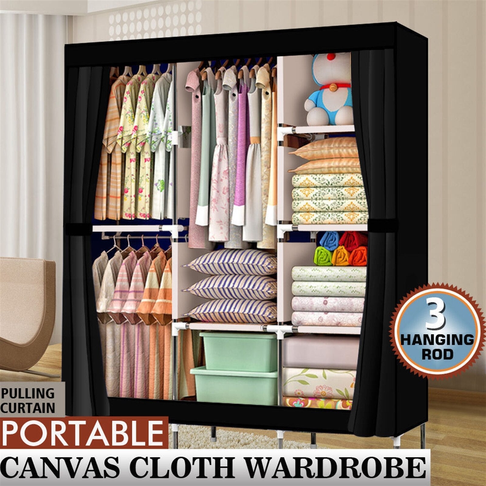 71" Portable Storage Closet/Wardrobe with Shelf childrensterritory