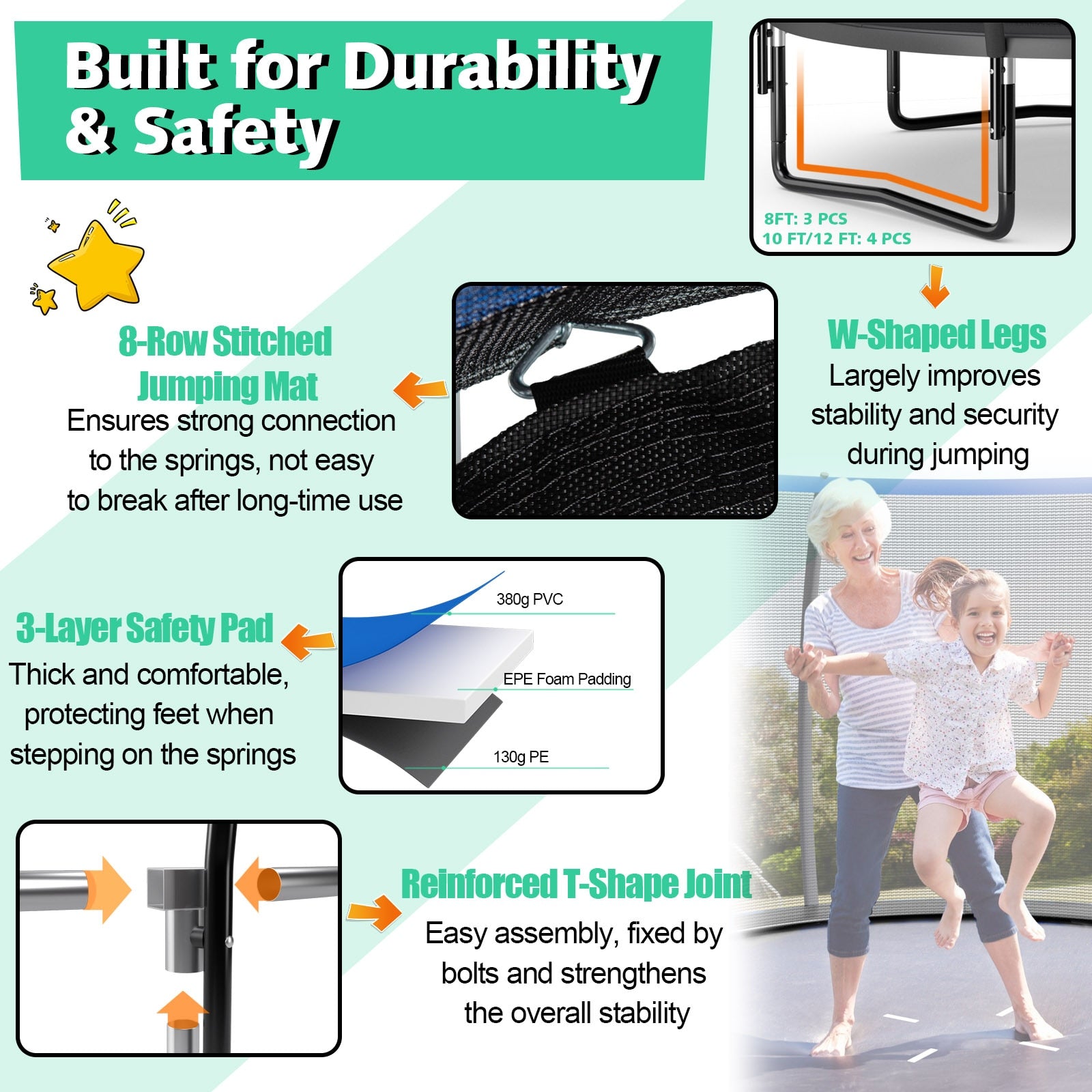 8-12FT Recreational Trampoline with Enclosure Net childrensterritory