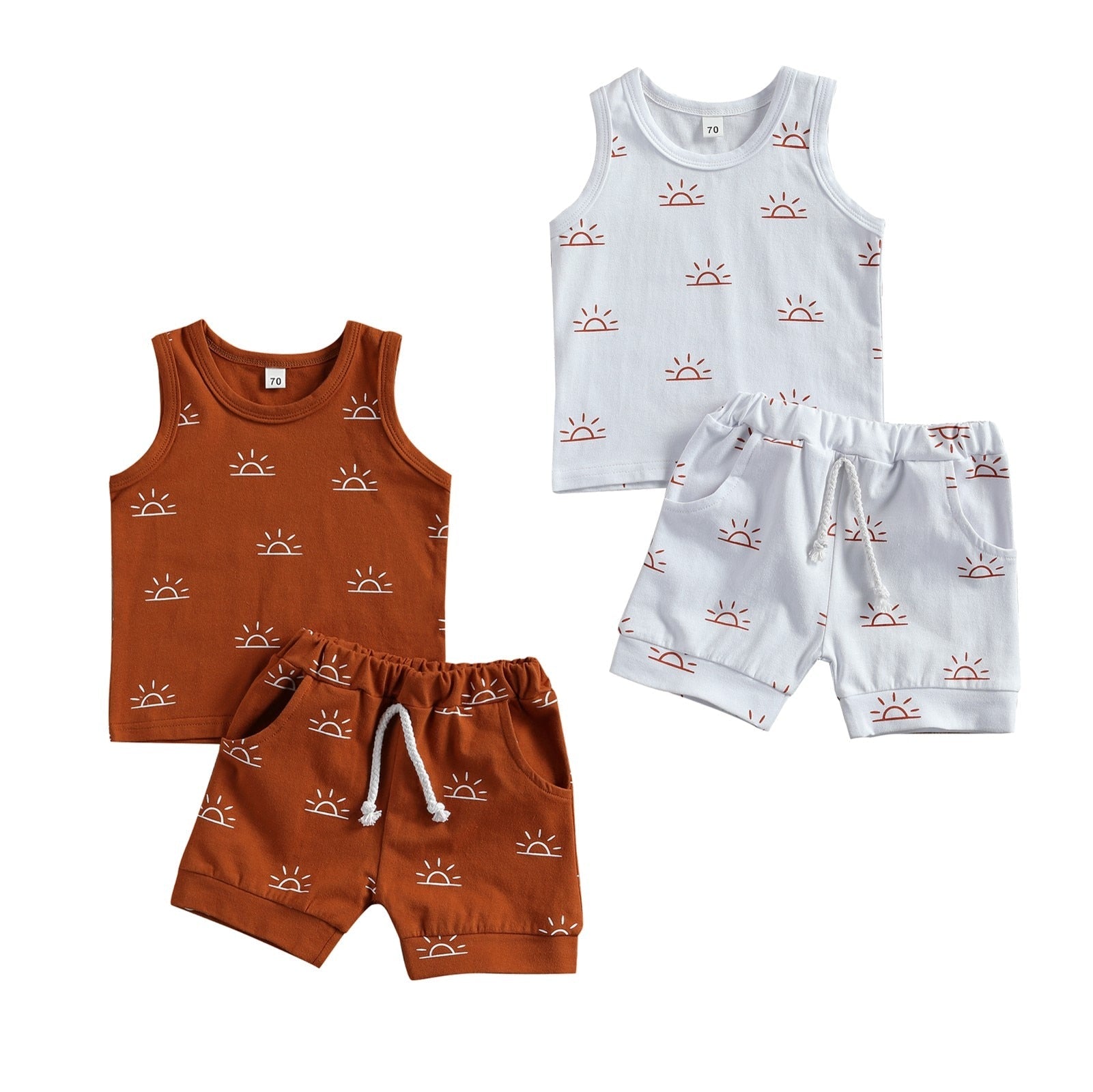 Baby Boy Girl Sun Print Sleeveless 2Pcs Clothes Sets childrensterritory