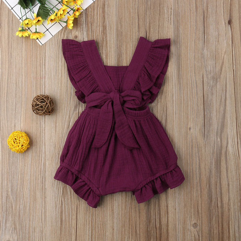 Baby Girl Ruffle Sleeveless Solid Color Romper childrensterritory
