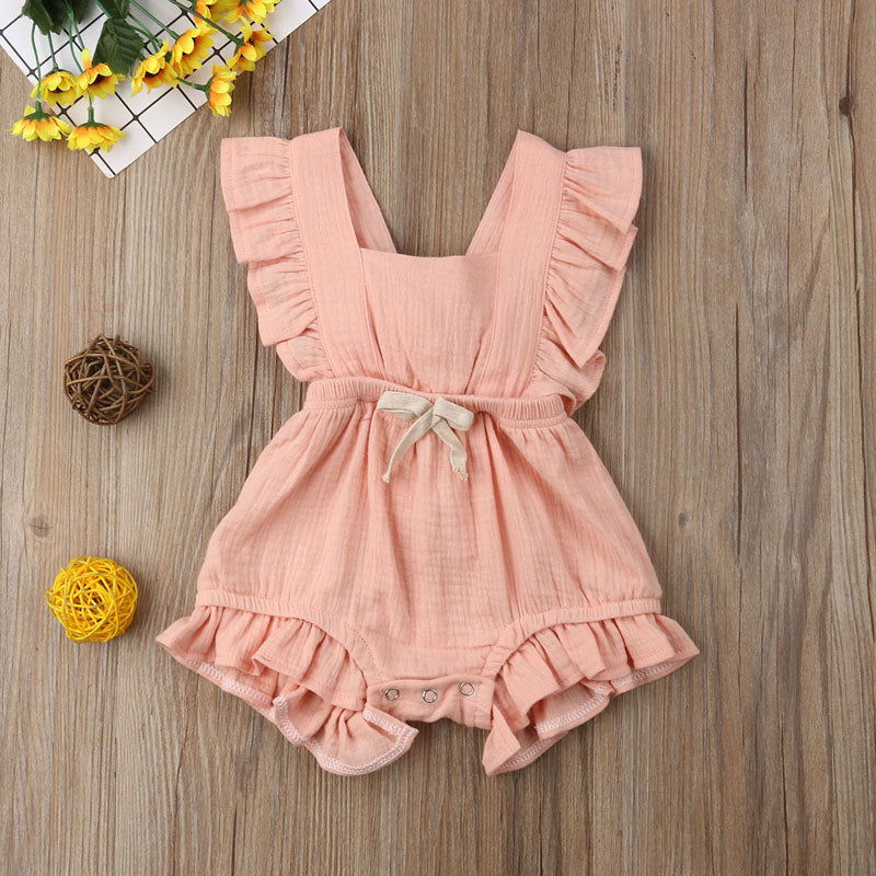 Baby Girl Ruffle Sleeveless Solid Color Romper childrensterritory