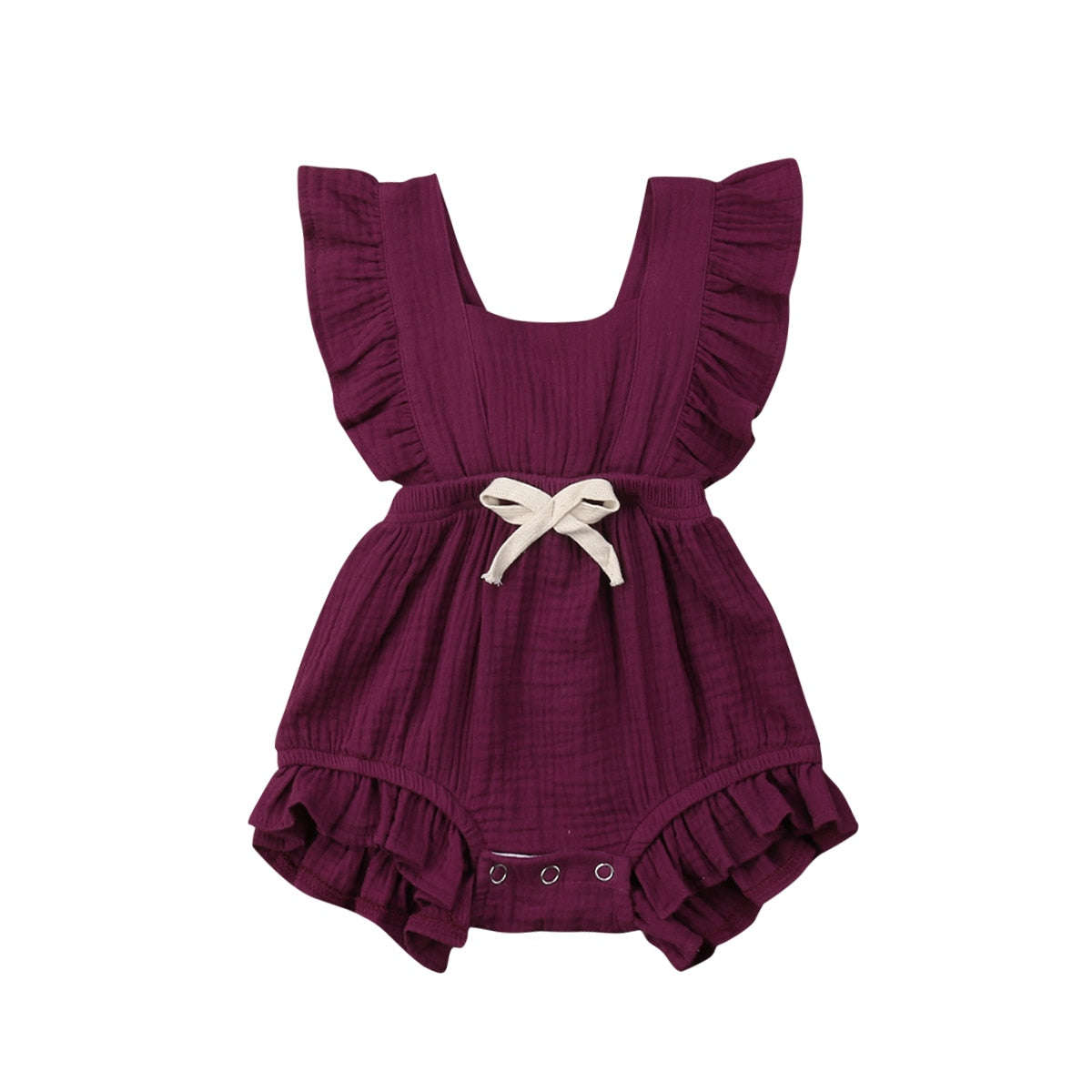 Baby Girl Ruffle Sleeveless Solid Color Romper childrensterritory