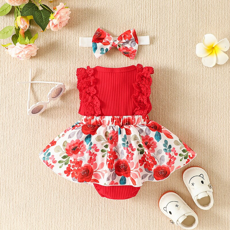 Baby Girls Patchwork Floral Jumpsuit & Headband childrensterritory