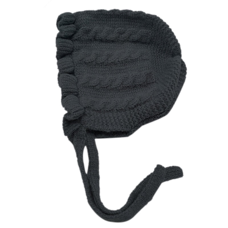 Baby Girls Solid Print Winter Hats With Ruffle Design childrensterritory