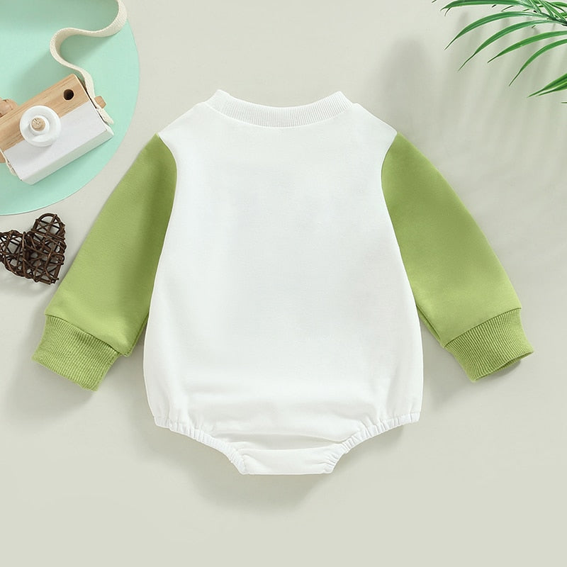 Baby Unisex Letter Clover Print Jumpsuit for St Patrick‘s Day childrensterritory