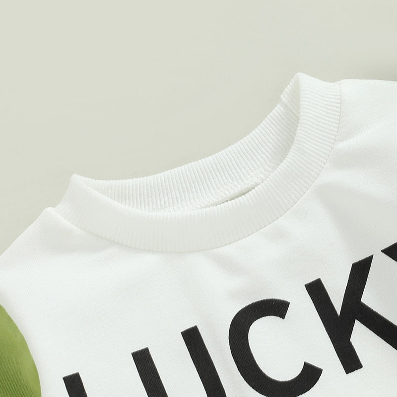 Baby Unisex Letter Clover Print Jumpsuit for St Patrick‘s Day childrensterritory
