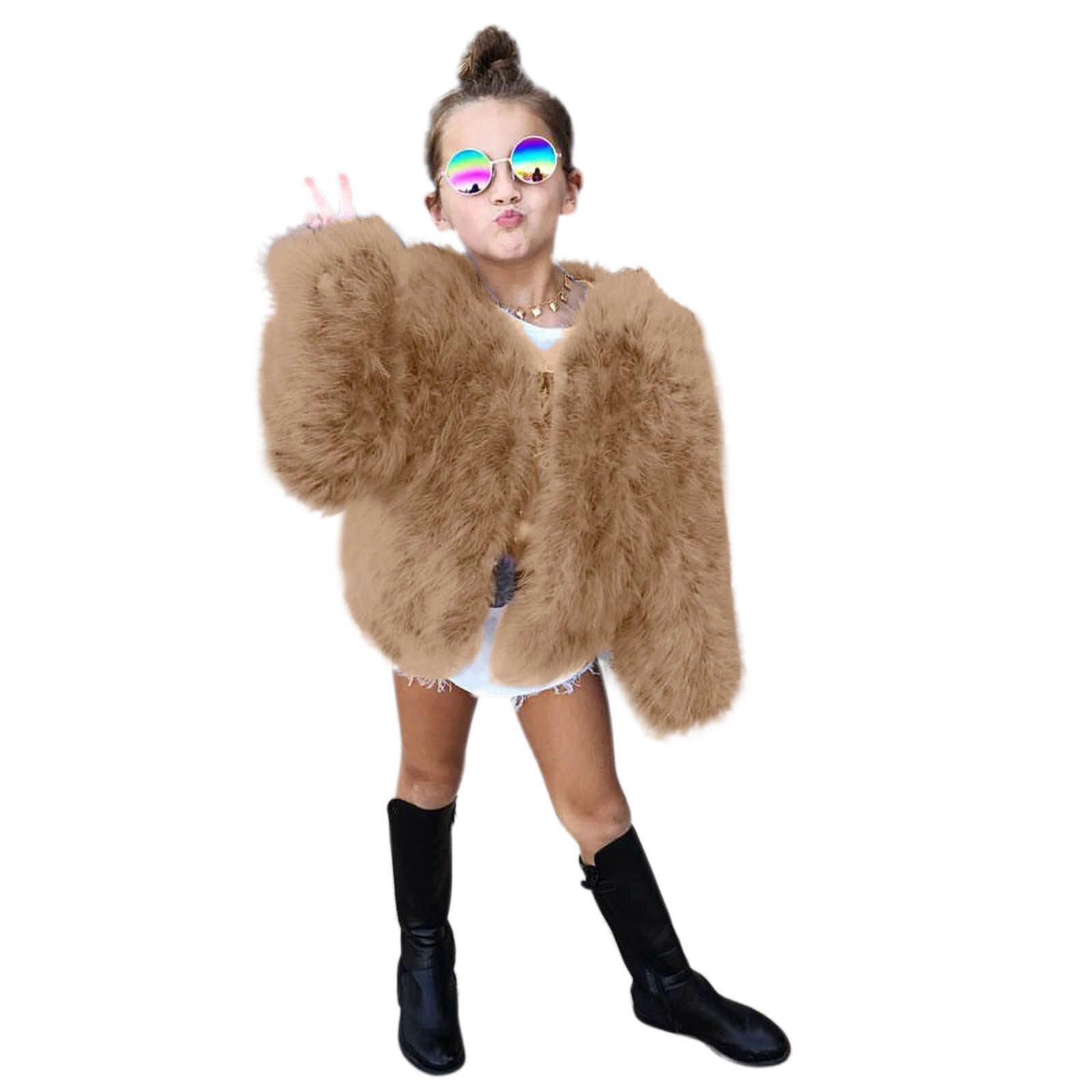 Baby/Kids Girls Fleece Fur Long Sleeve Warm Coat childrensterritory
