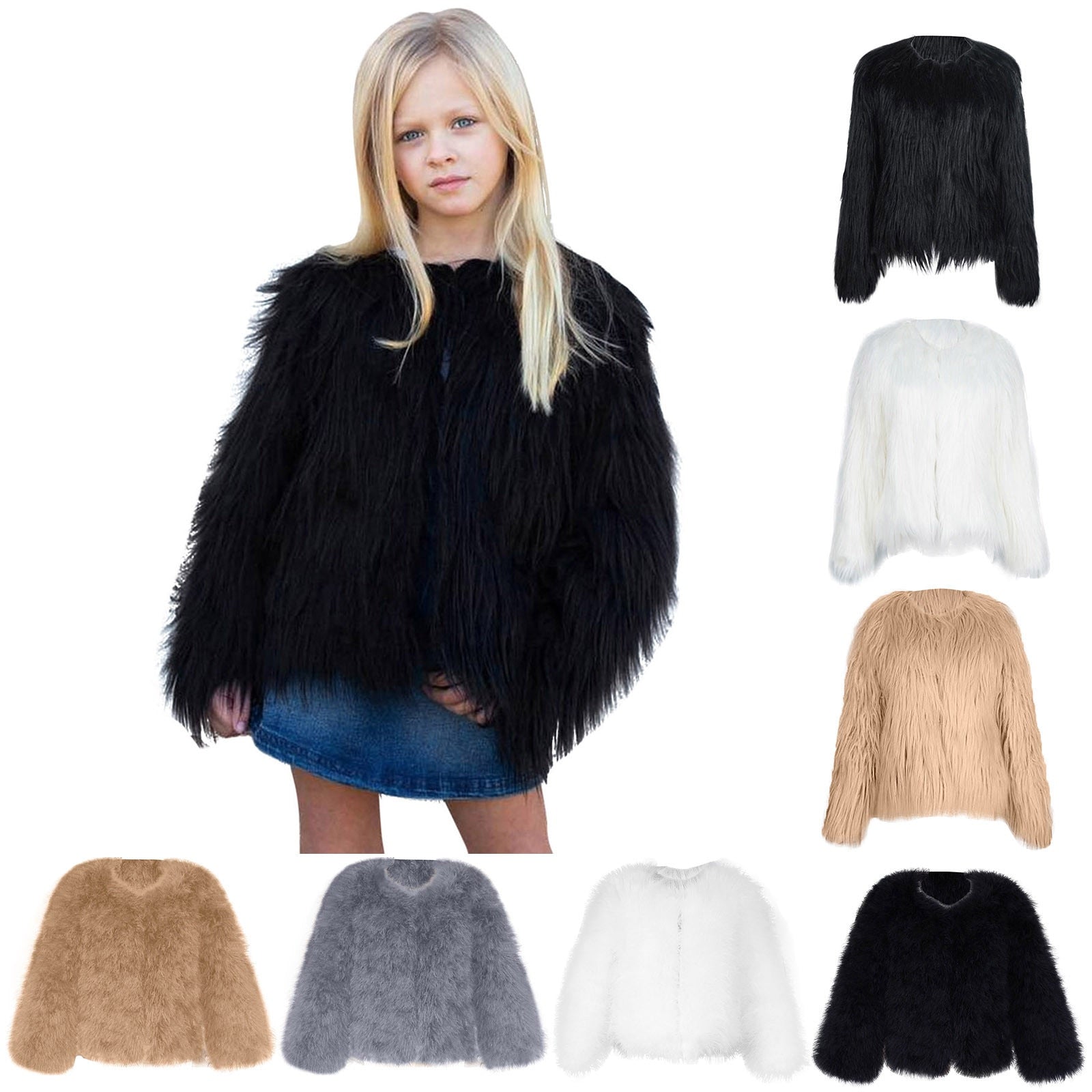 Baby/Kids Girls Fleece Fur Long Sleeve Warm Coat childrensterritory