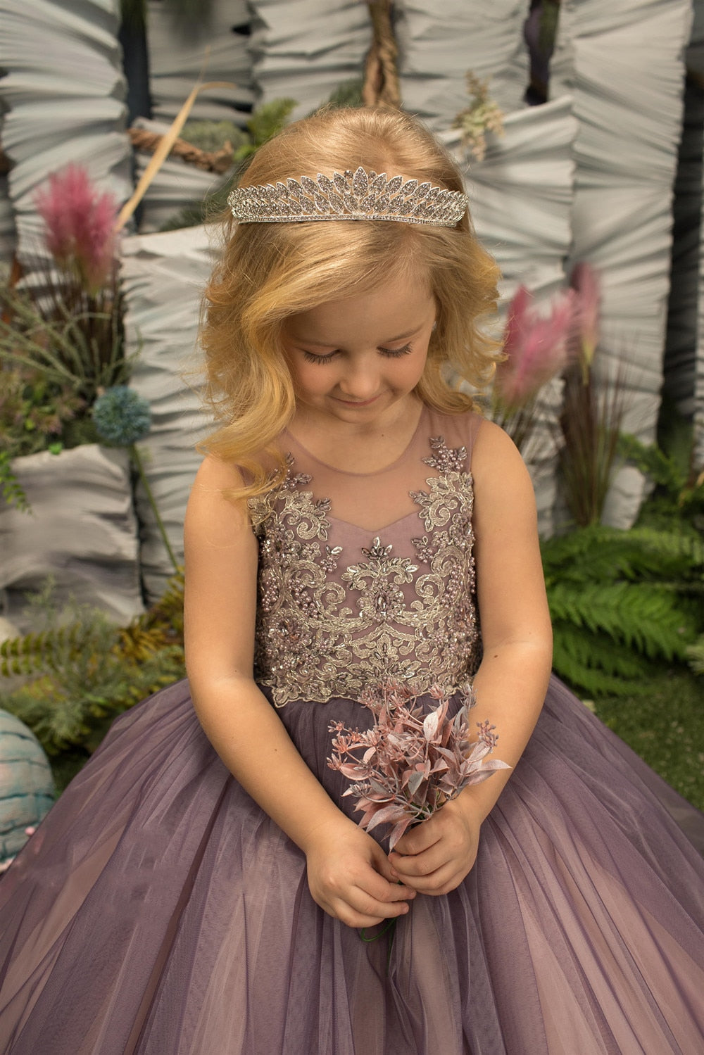 Baby/Kids Girls Tulle Sheer Neck Beaded Princess Dress childrensterritory