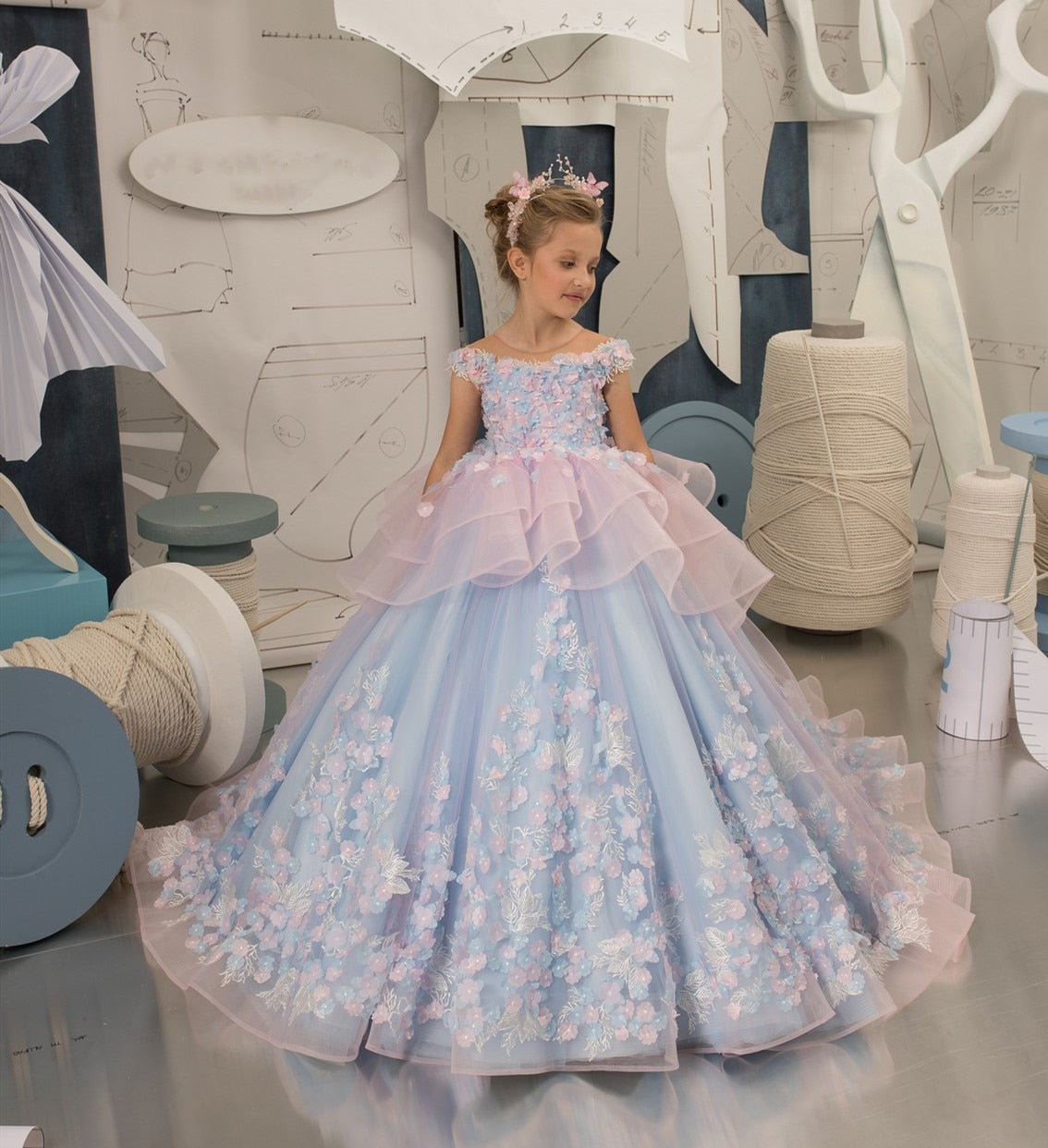 Baby/Kids Sky Blue Layered Princess Dress/Gown childrensterritory