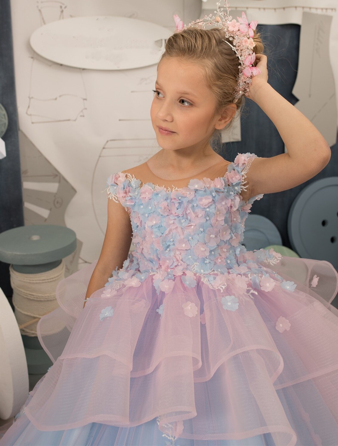 Baby/Kids Sky Blue Layered Princess Dress/Gown childrensterritory