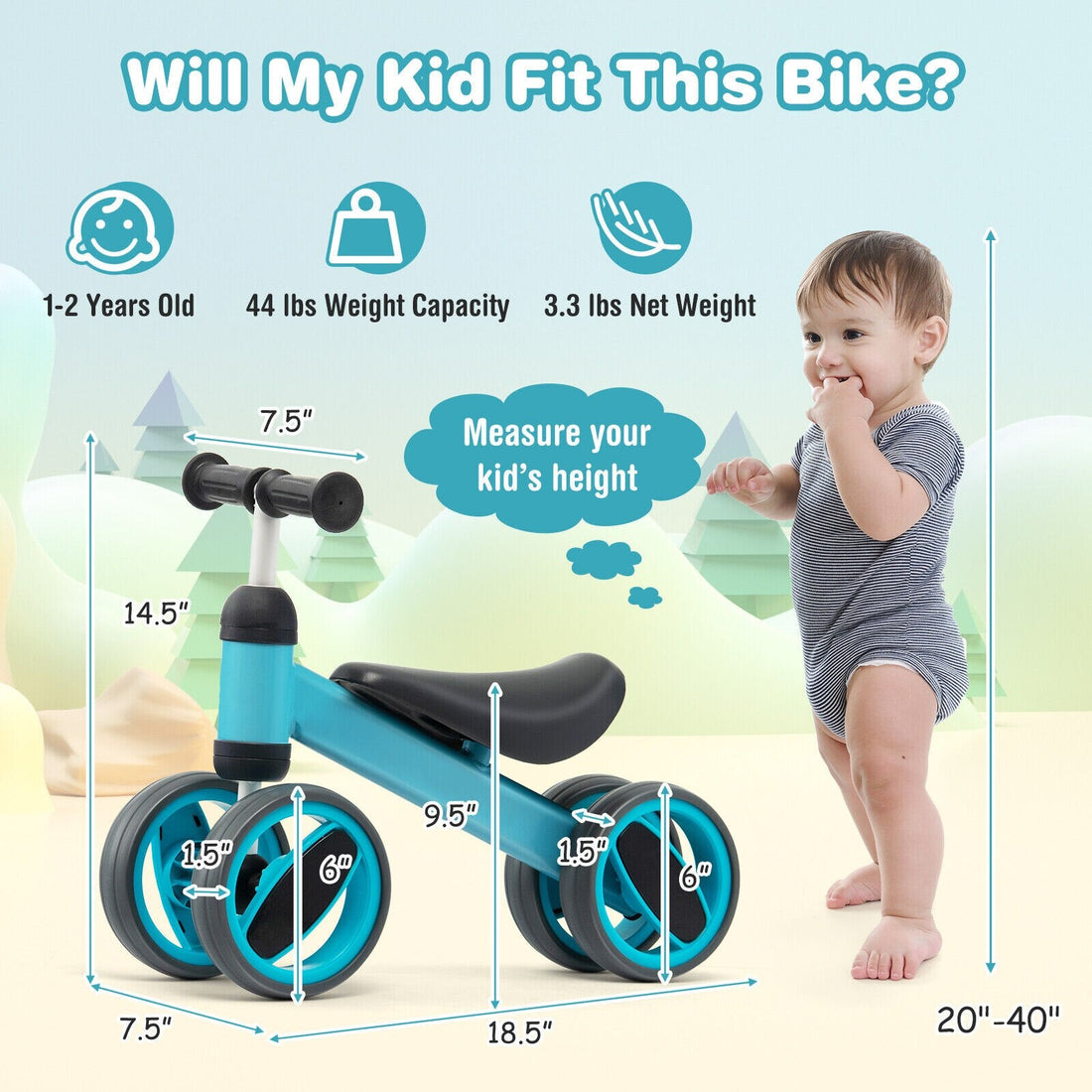 Baby/Toddler Balance Riding Bike w/ 4 Wheels childrensterritory