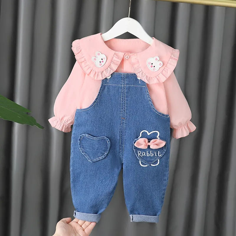 Cotton Top+ Denim Pants 2Pcs/sets For Toddler Girls childrensterritory