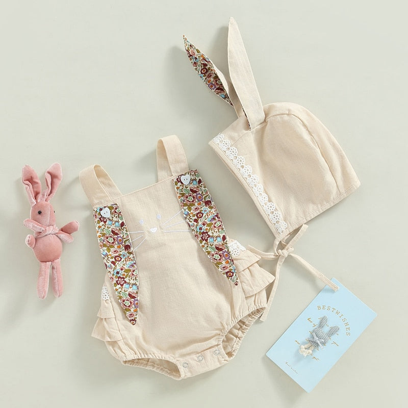 Floral Print Bunny Ear Easter Bodysuit for Baby Girls childrensterritory