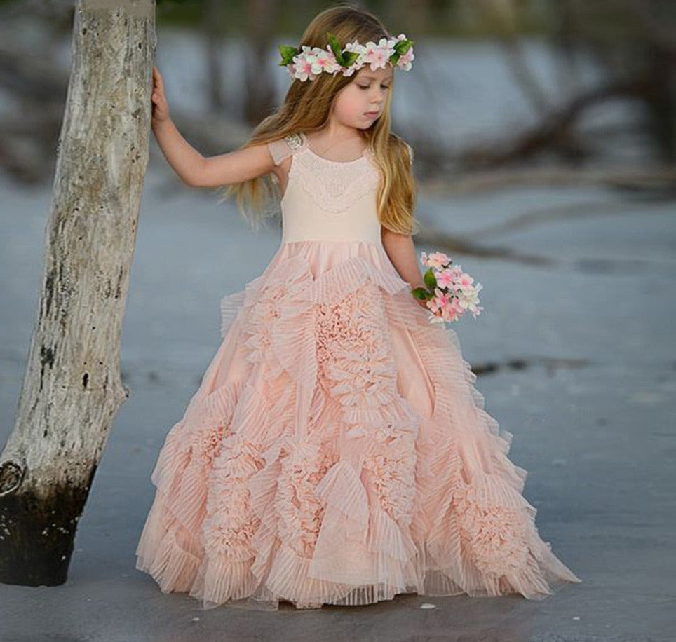 Lace Applique Pageant Flower Girls Dresses For Kids childrensterritory