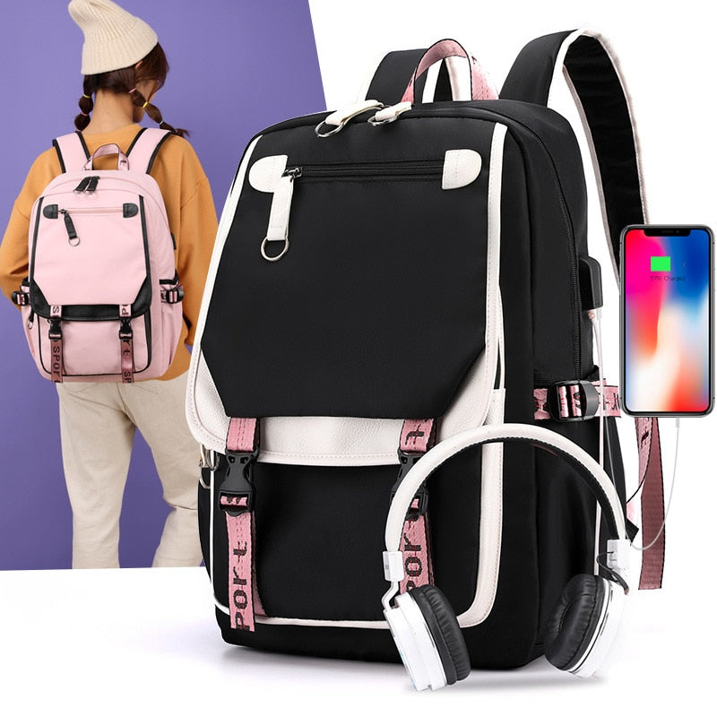 Kids/Teen Canvas School Bag/Backpack With USB Port childrensterritory