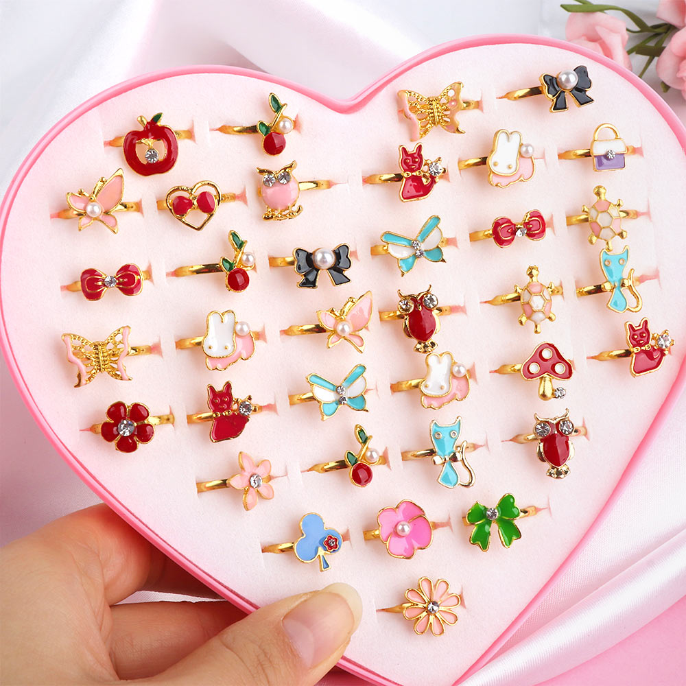 Kids Girls 10/20/36 pcs Cute Adjustable Rings | Makeup Toys childrensterritory