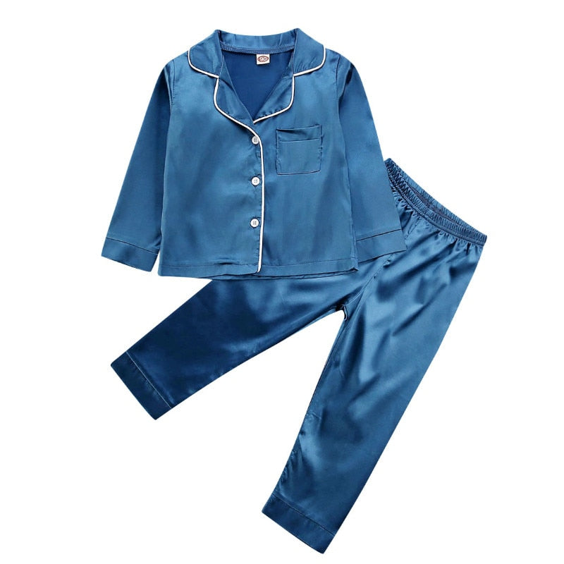 Kids Boy Girl Long Sleeve Silk Sleepwear/Pajamas childrensterritory