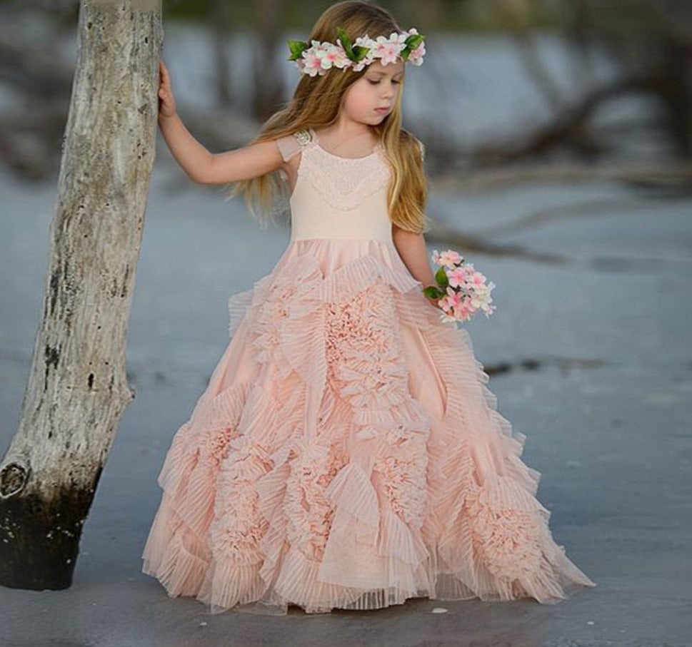 Lace Applique Pageant Flower Girls Dresses For Kids childrensterritory
