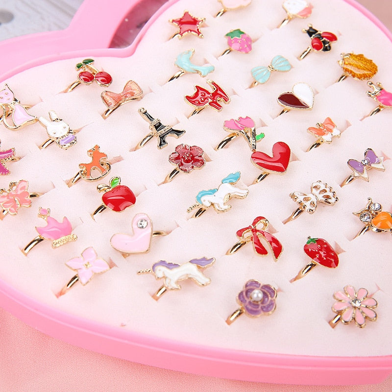 Kids Girls 10/20/36 pcs Cute Adjustable Rings | Makeup Toys childrensterritory