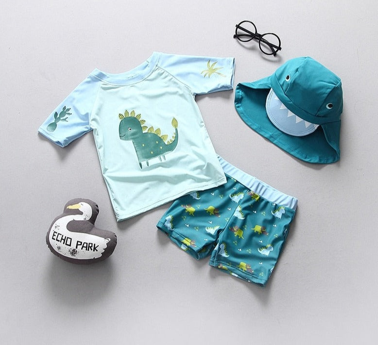Baby/Kids Boys Dinosaur Print 3Pcs Swimsuit | Beachwear childrensterritory
