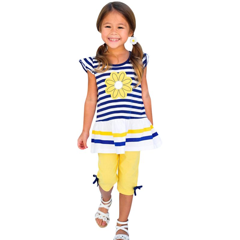 Kids Girls Striped Top and Solid Color Pants Sets for Summer childrensterritory