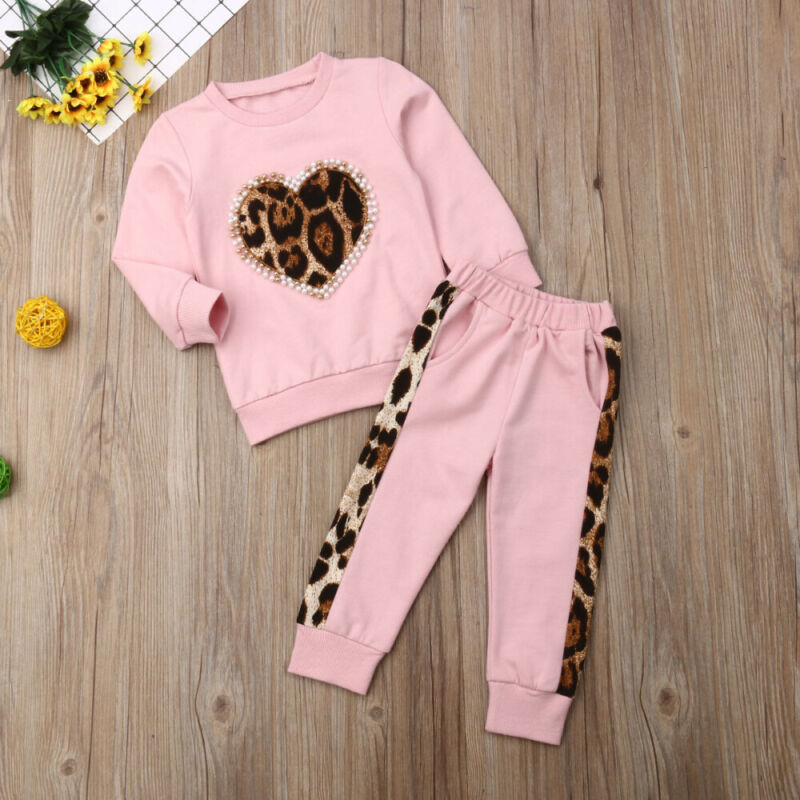 Long Sleeve Leopard Print Tracksuit Sets for Kids Girls childrensterritory