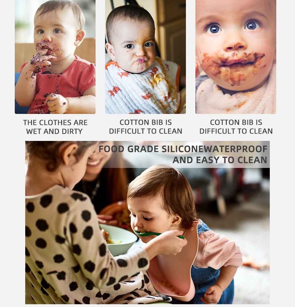 Adjustable & Waterproof Silicone Baby Bibs with Pocket childrensterritory