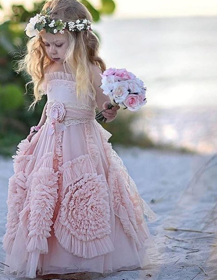 Lace Applique Pageant Flower Girls Dresses For Kids childrensterritory