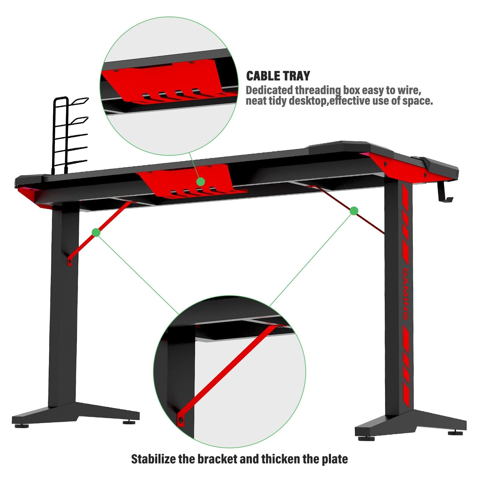 High Quality T Shape Black MDF LED Gaming Desk childrensterritory