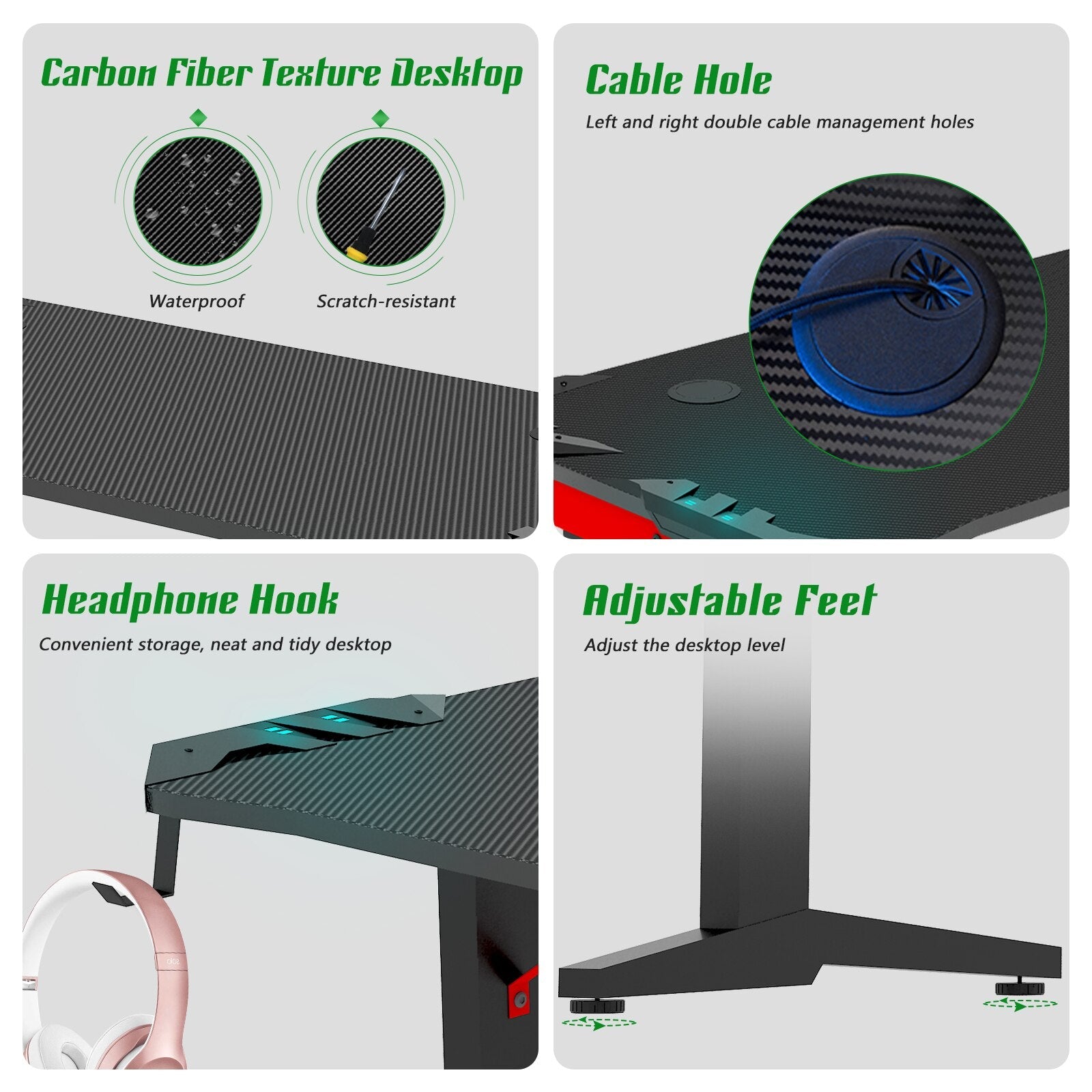 High Quality T Shape Black MDF LED Gaming Desk childrensterritory