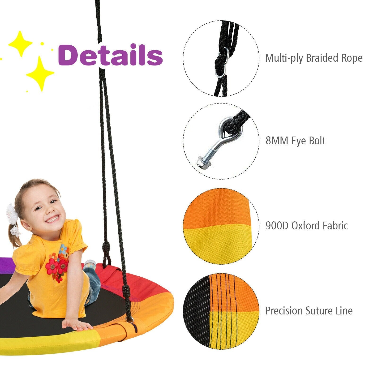 Kids 40 & 770 lbs Flying Saucer Tree Swing w/ 2Hanging Straps childrensterritory