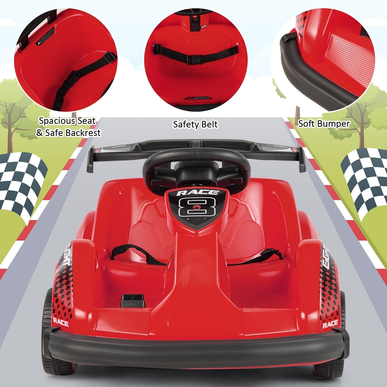 Kids 6V Battery Powered Ride On Racer w/ Bumper & Music childrensterritory