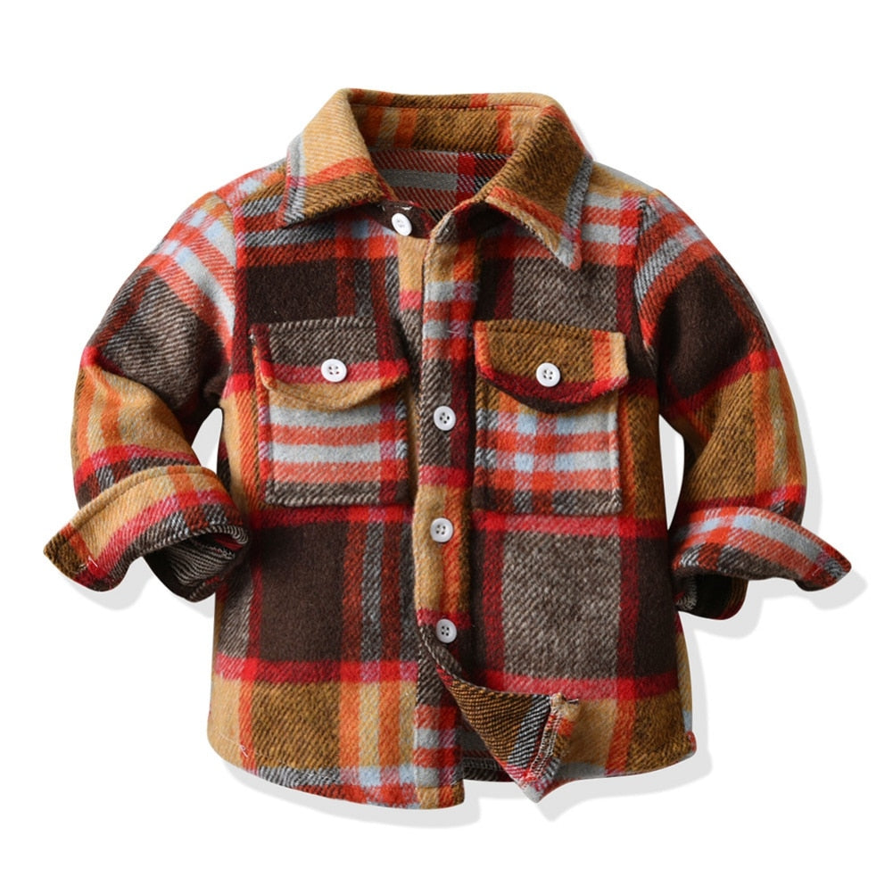 Kids Boys Long Sleeve Classic Plaid Cotton Shirts childrensterritory