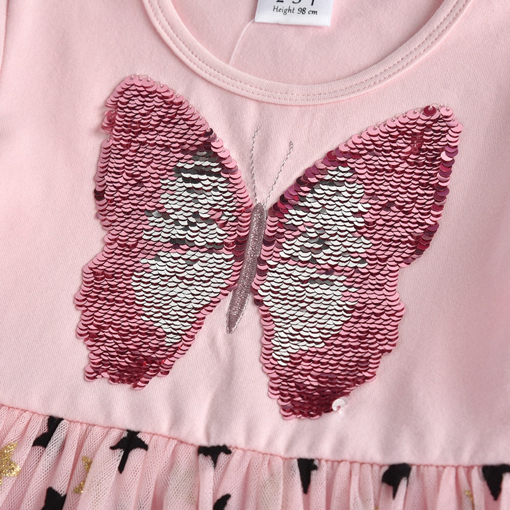 Kids Butterfly Sequins Princess Party Dress for Girls childrensterritory