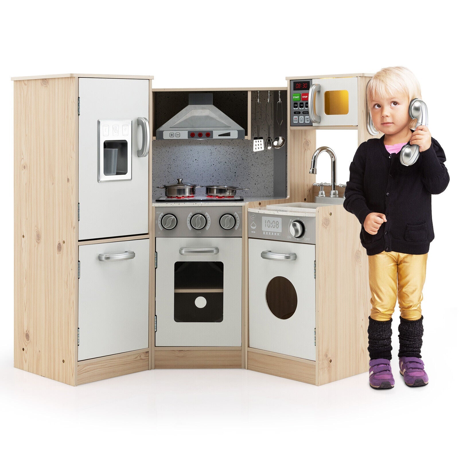 Kids Corner Wooden Kitchen Playset w/ Cookware Accessories childrensterritory
