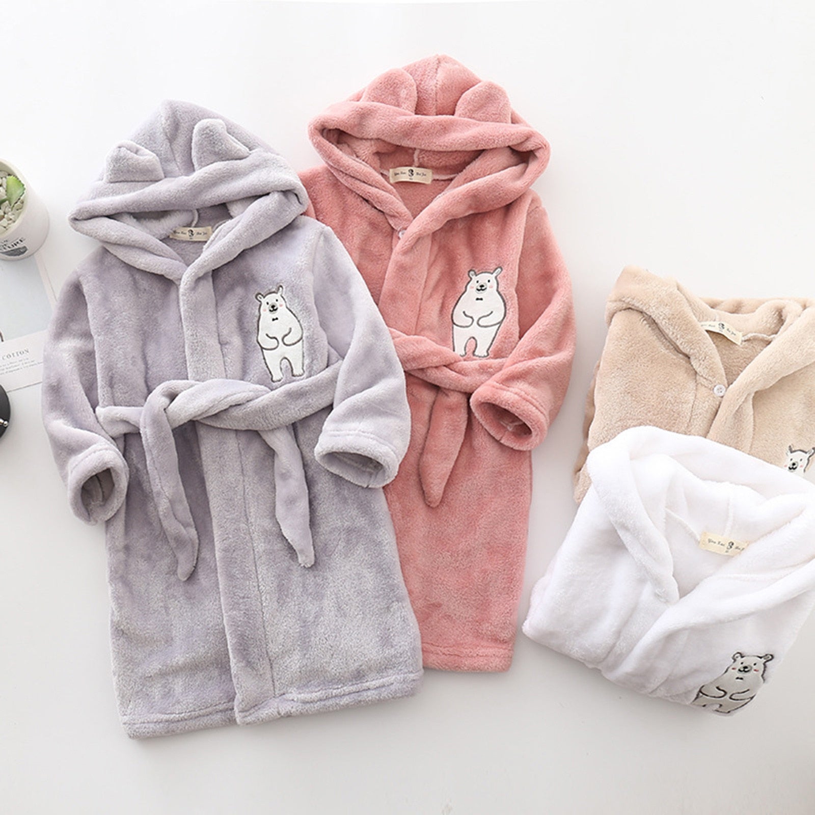 Kids Cute Cartoon Pattern Hooded Robes/Flannel Night-Robe childrensterritory
